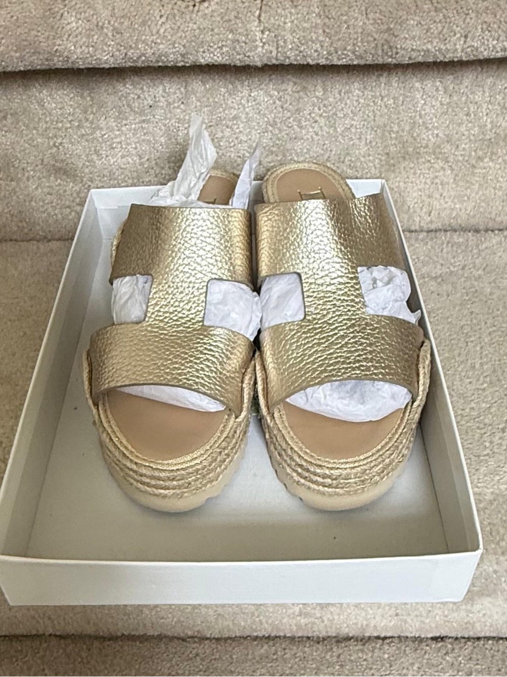 Gold Leather Platform Slide Sandals - Women